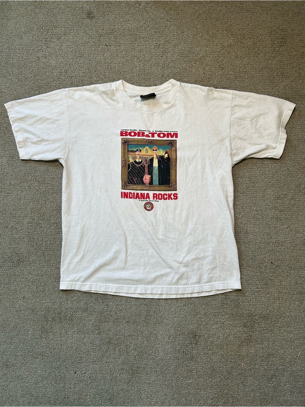 Vintage Indiana Rocks The Bob & Tom Show White Graphic Crew Neck T-shirt Size XL